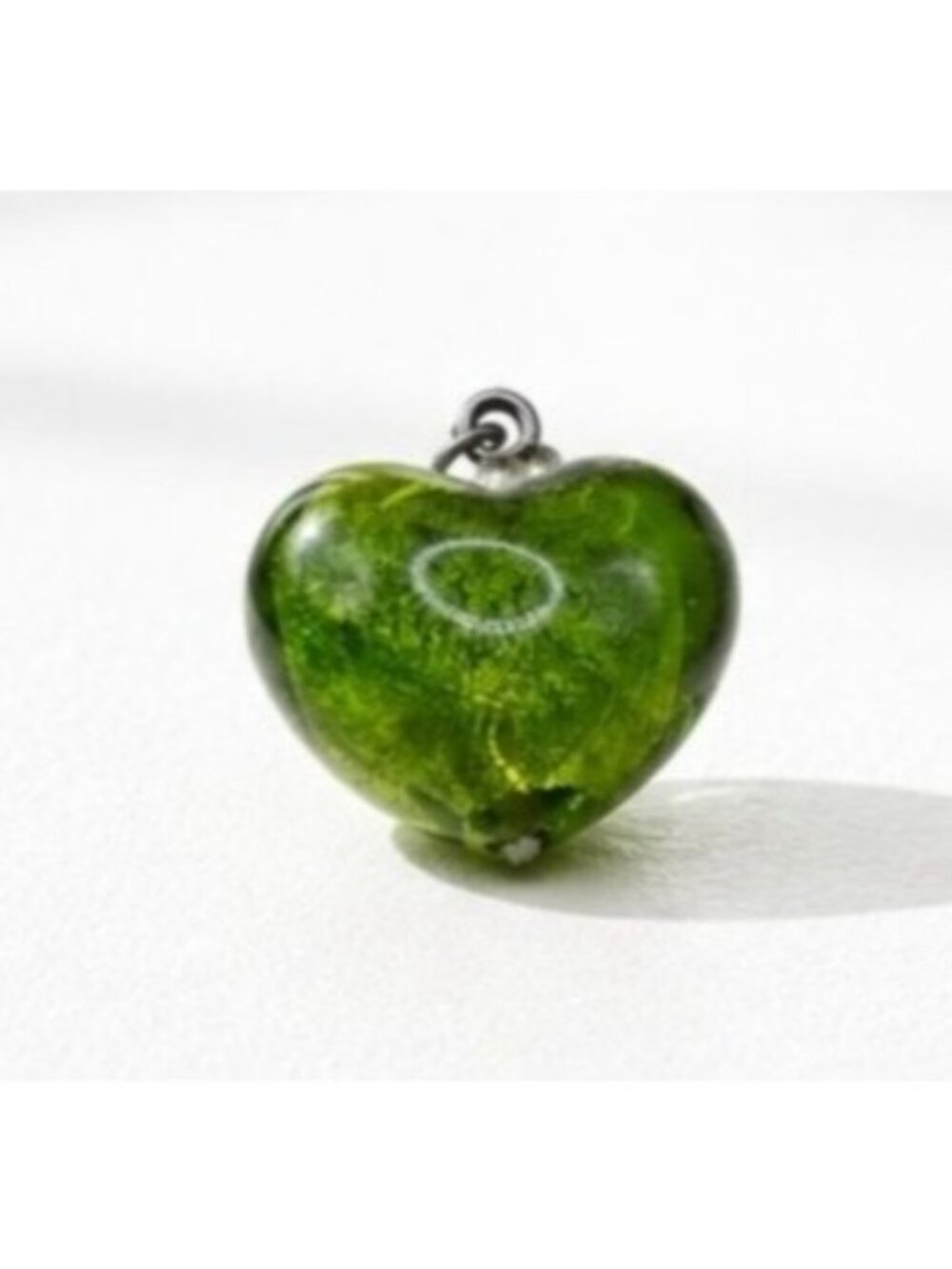 Green Glass Heart Pendant With Silver-Tone Loop For Necklace 4cm Wide Vintage St